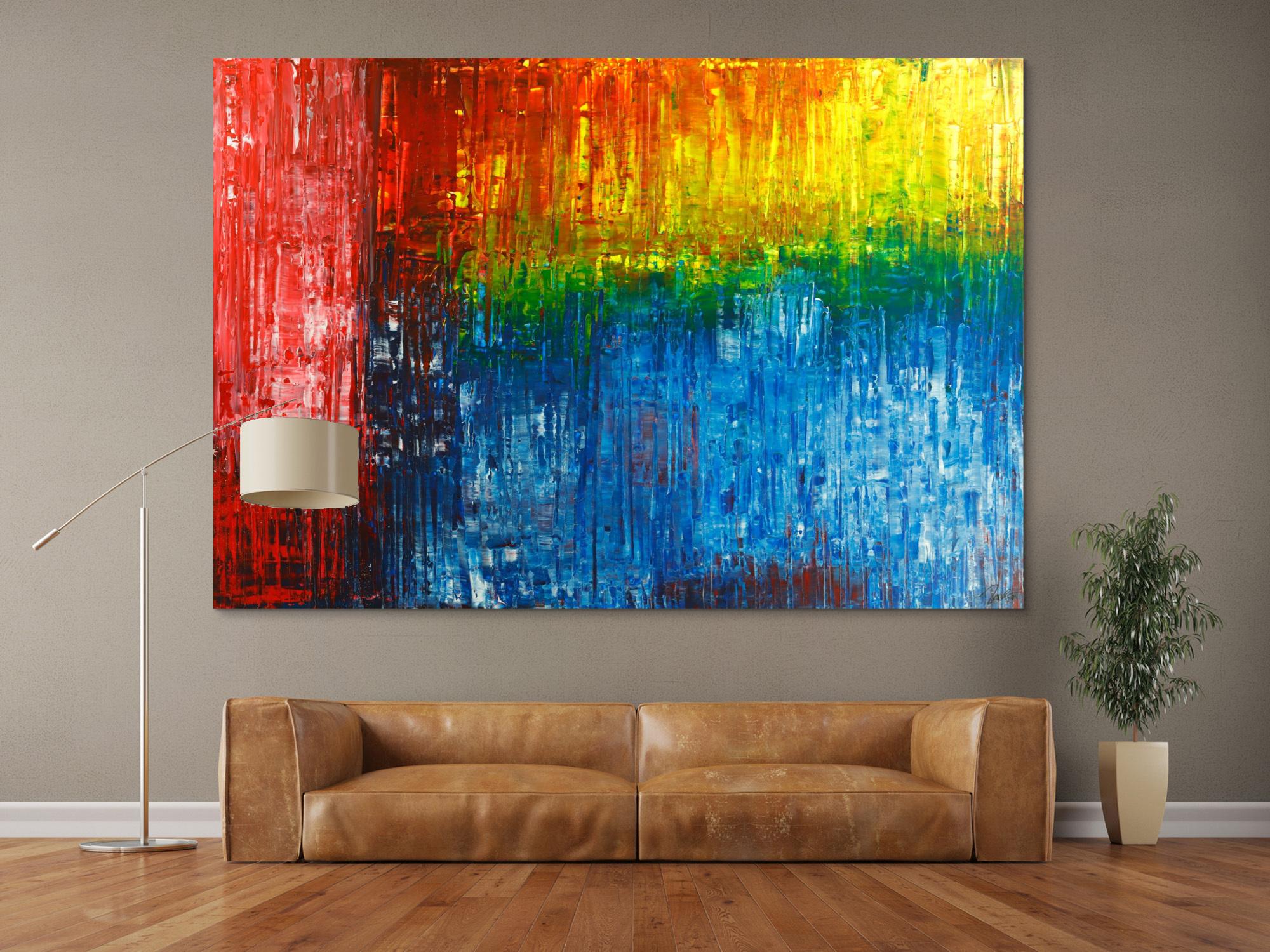 Gemälde Original abstrakt 150x220cm Spachteltechnik Modern Art handgemalt  rot blau schwarz Unikat