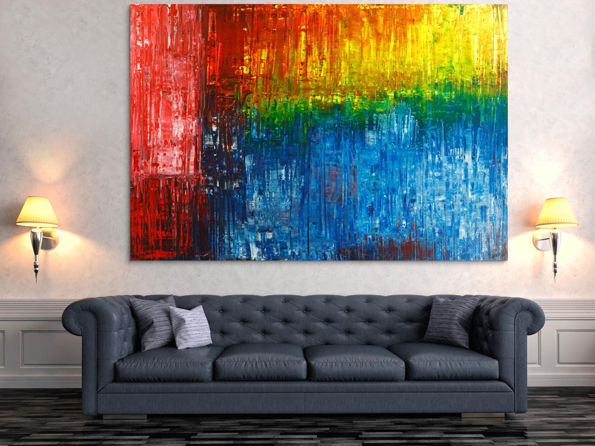 Gemälde Original abstrakt 150x220cm Spachteltechnik Modern Art handgemalt  rot blau schwarz Unikat