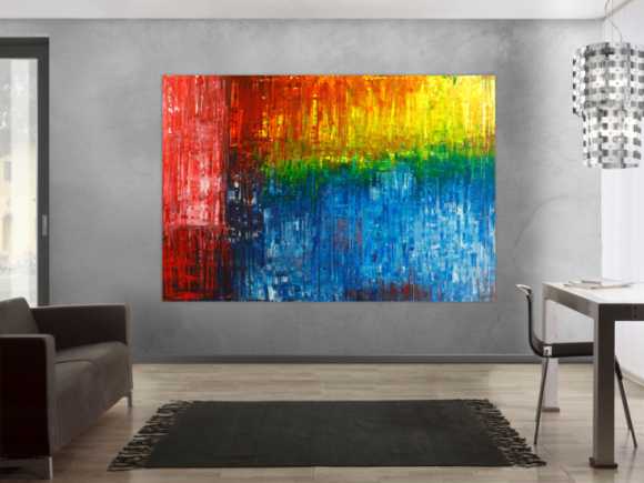 Gemälde Original abstrakt 150x220cm Spachteltechnik Modern Art handgemalt  rot blau schwarz Unikat