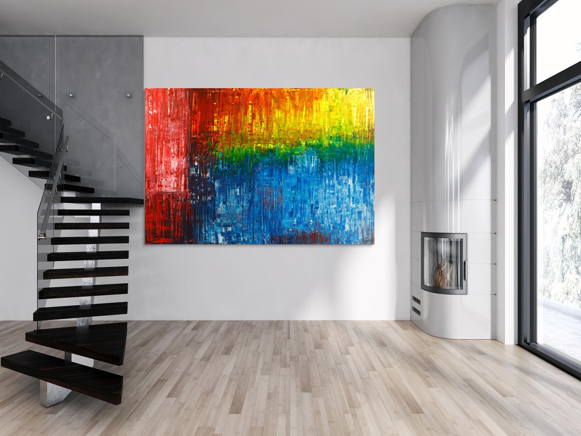 Gemälde Original abstrakt 150x220cm Spachteltechnik Modern Art handgemalt  rot blau schwarz Unikat