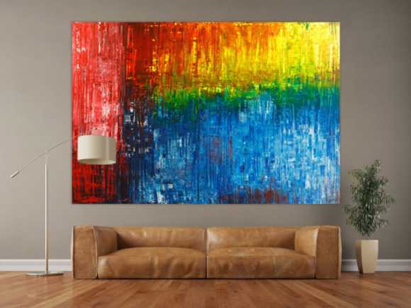 Gemälde Original abstrakt 150x220cm Spachteltechnik Modern Art handgemalt rot blau schwarz Unikat