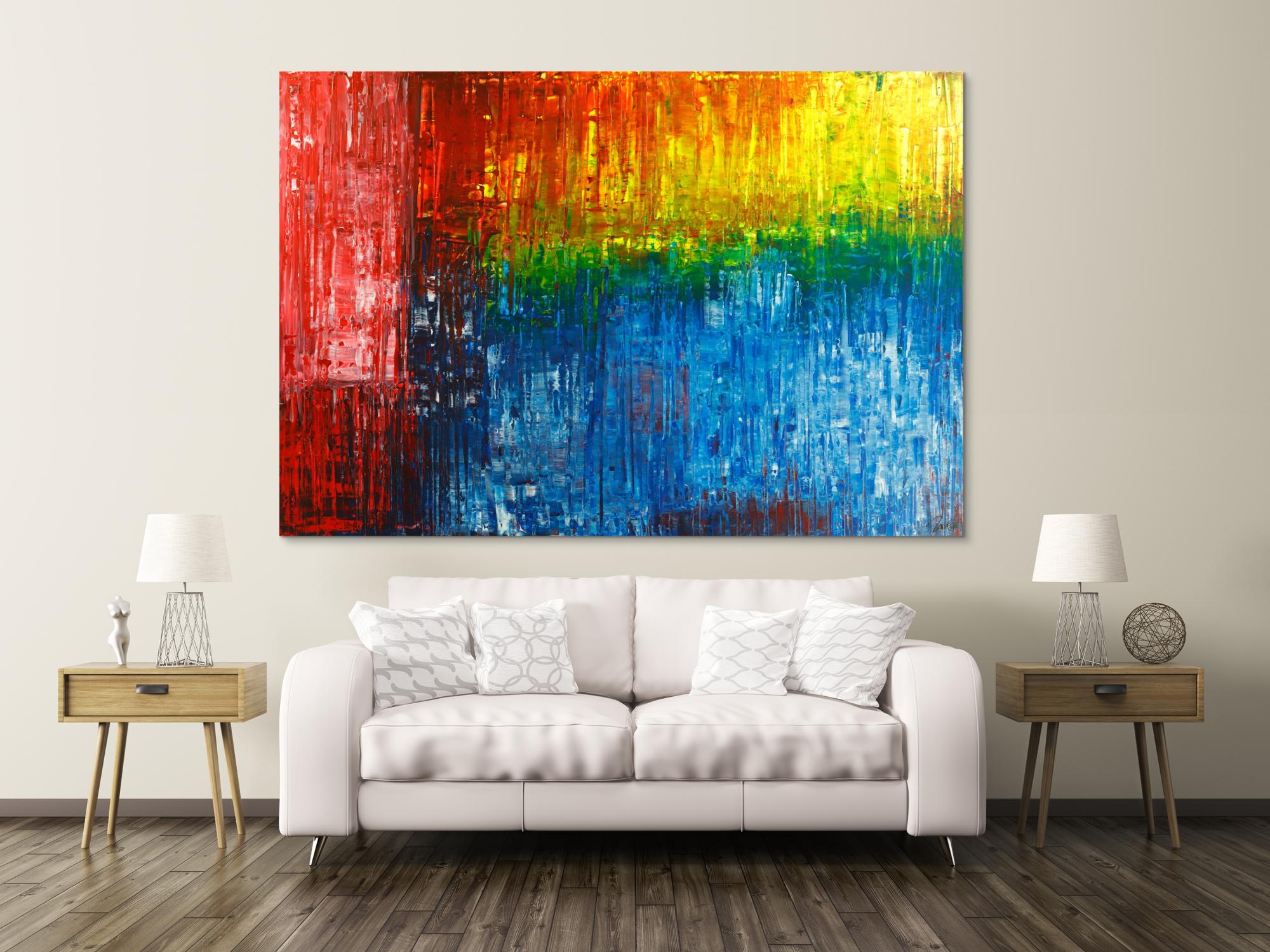 Gemälde Original abstrakt 150x220cm Spachteltechnik Modern Art handgemalt  rot blau schwarz Unikat