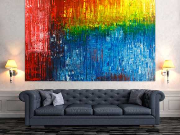 Gemälde Original abstrakt 150x220cm Spachteltechnik Modern Art handgemalt rot blau schwarz Unikat