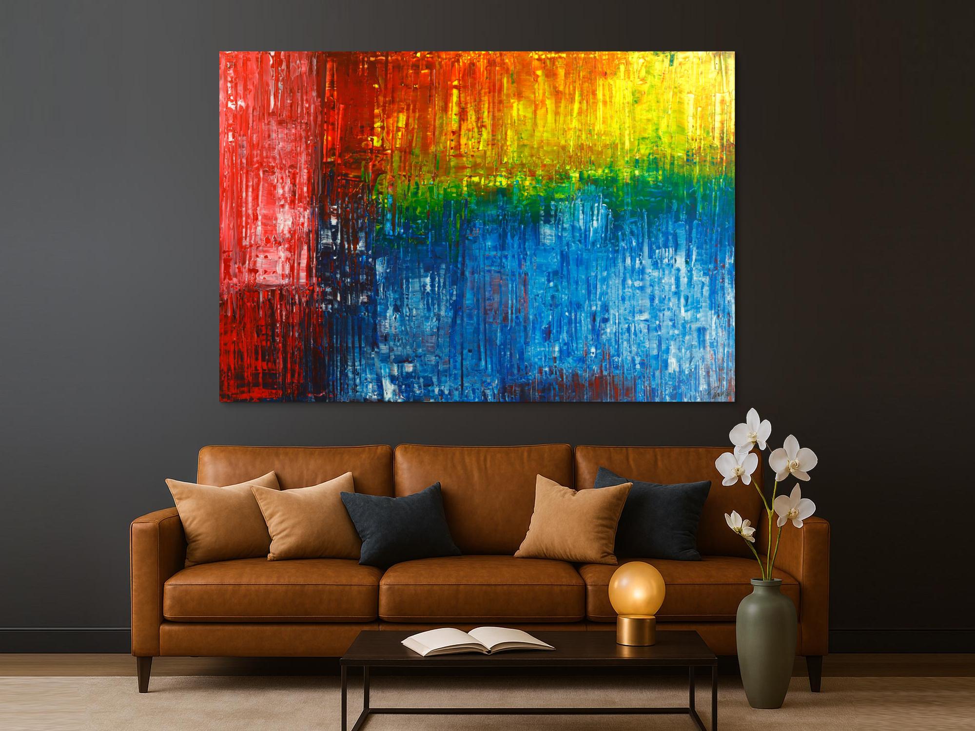Gemälde Original abstrakt 150x220cm Spachteltechnik Modern Art handgemalt  rot blau schwarz Unikat