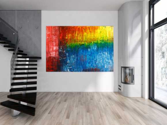 Gemälde Original abstrakt 150x220cm Spachteltechnik Modern Art handgemalt rot blau schwarz Unikat