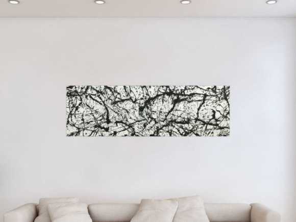 Original Gemälde abstrakt 50x160cm Minimalistisch Modern Art auf Leinwand Action Painting schwarz weiß Unikat