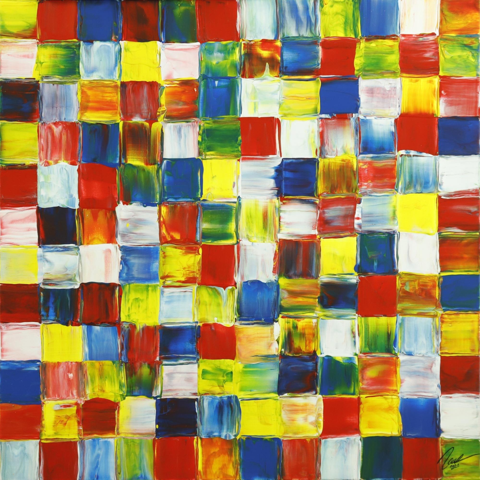 Gemälde Original abstrakt 100x100cm Spachteltechnik Modern Art handgefertigt rot weis gelb Einzelstück