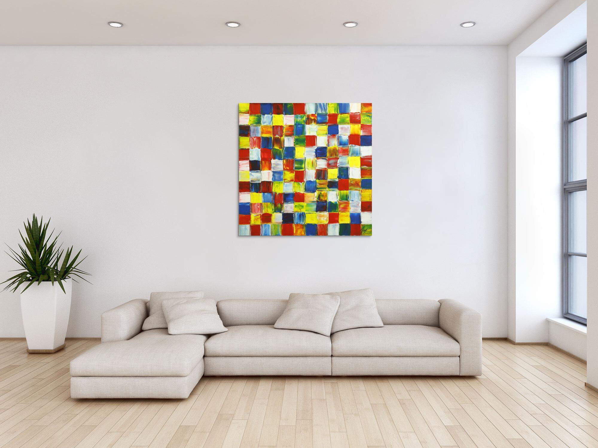 Gemälde Original abstrakt 100x100cm Spachteltechnik Modern Art handgefertigt rot weis gelb Einzelstück