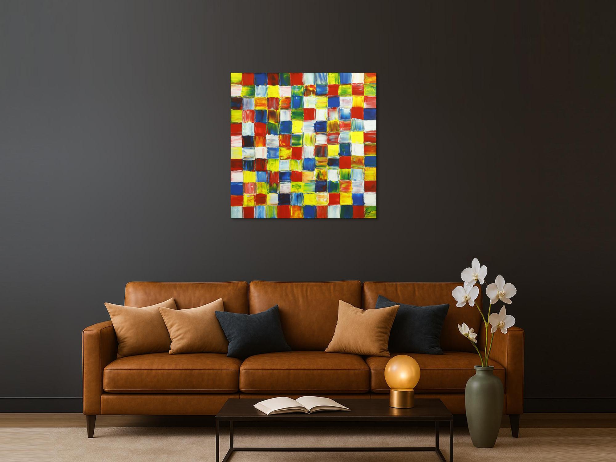 Gemälde Original abstrakt 100x100cm Spachteltechnik Modern Art handgefertigt rot weis gelb Einzelstück