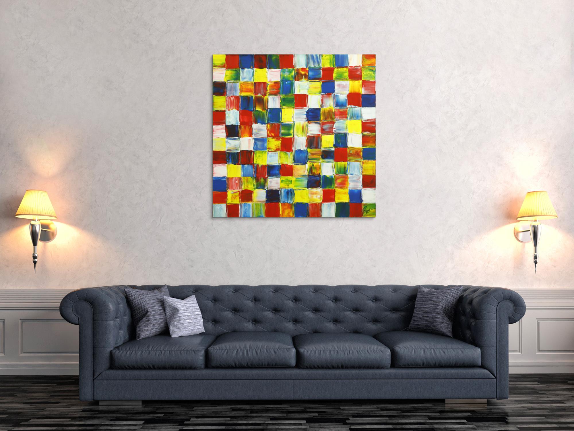 Gemälde Original abstrakt 100x100cm Spachteltechnik Modern Art handgefertigt rot weis gelb Einzelstück