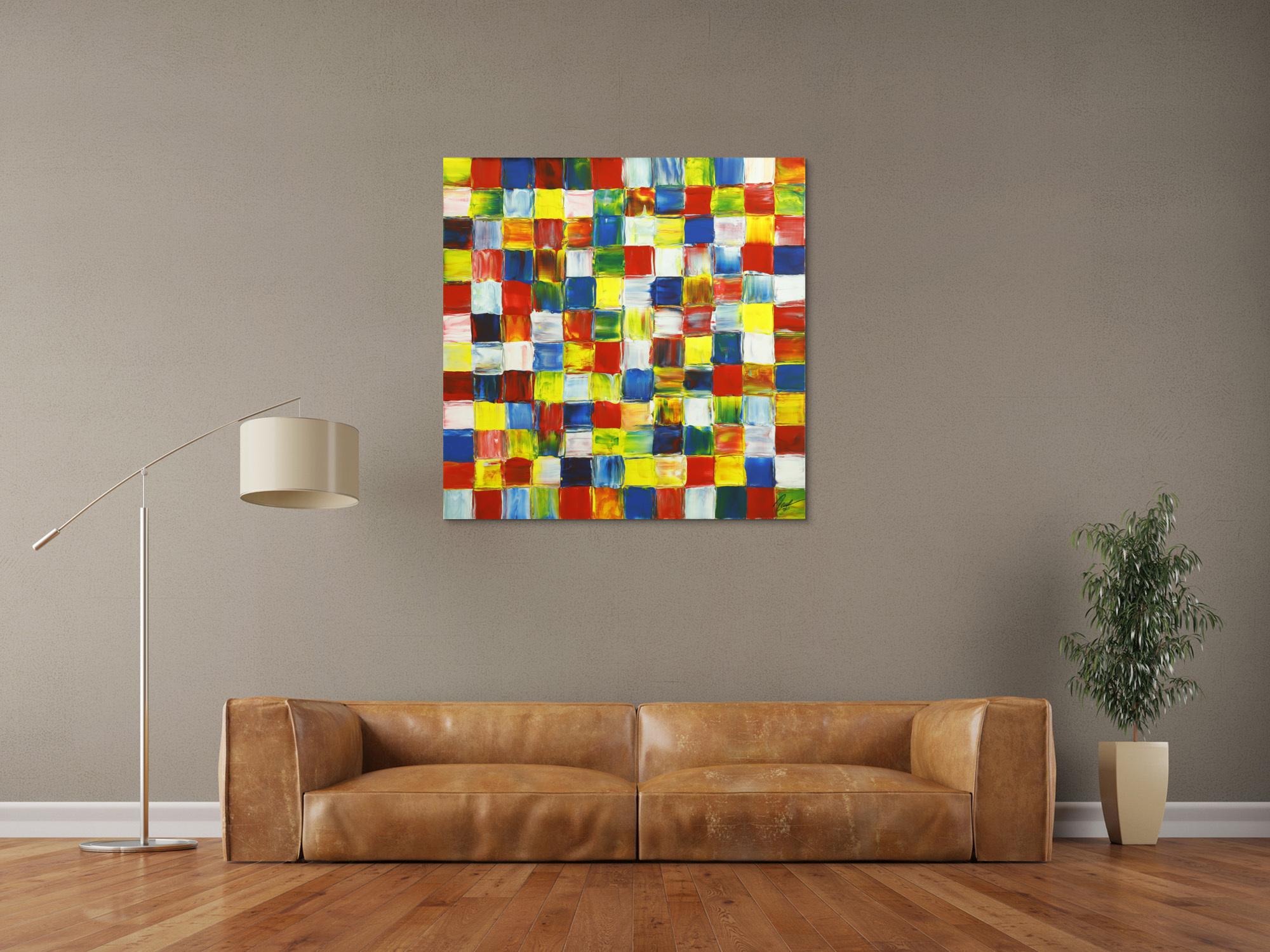 Gemälde Original abstrakt 100x100cm Spachteltechnik Modern Art handgefertigt rot weis gelb Einzelstück