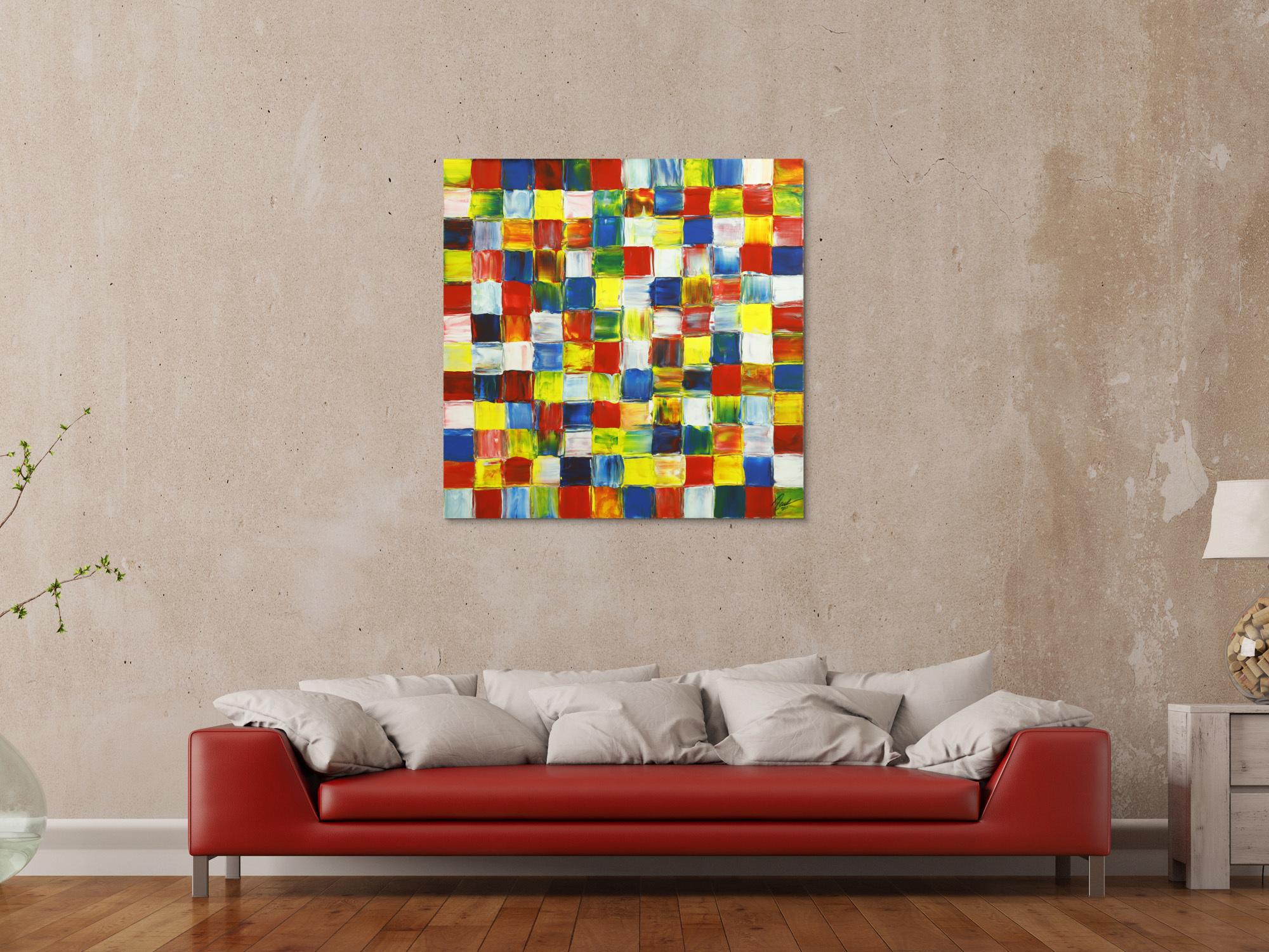 Gemälde Original abstrakt 100x100cm Spachteltechnik Modern Art handgefertigt rot weis gelb Einzelstück