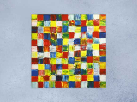 Gemälde Original abstrakt 100x100cm Spachteltechnik Modern Art handgefertigt rot weis gelb Einzelstück