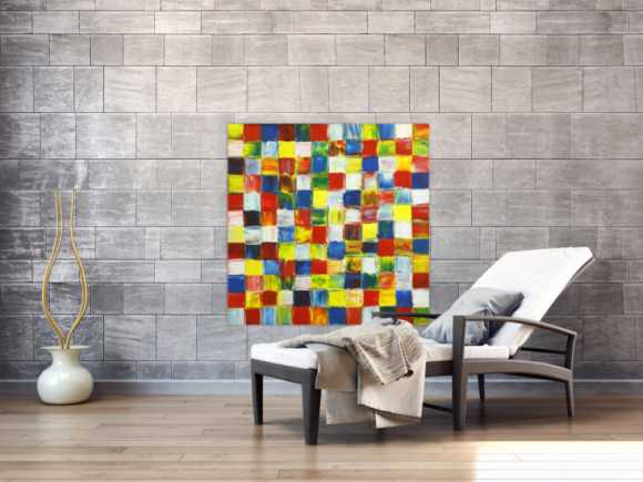 Gemälde Original abstrakt 100x100cm Spachteltechnik Modern Art handgefertigt rot weis gelb Einzelstück