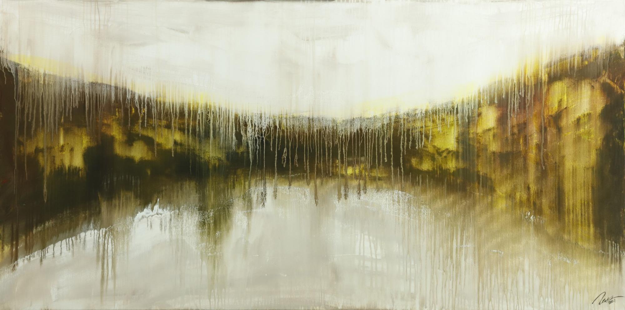 Abstraktes Original Gemälde 100x200cm Mischtechnik expressionistisch auf Leinwand weiß beige schwarz Unikat
