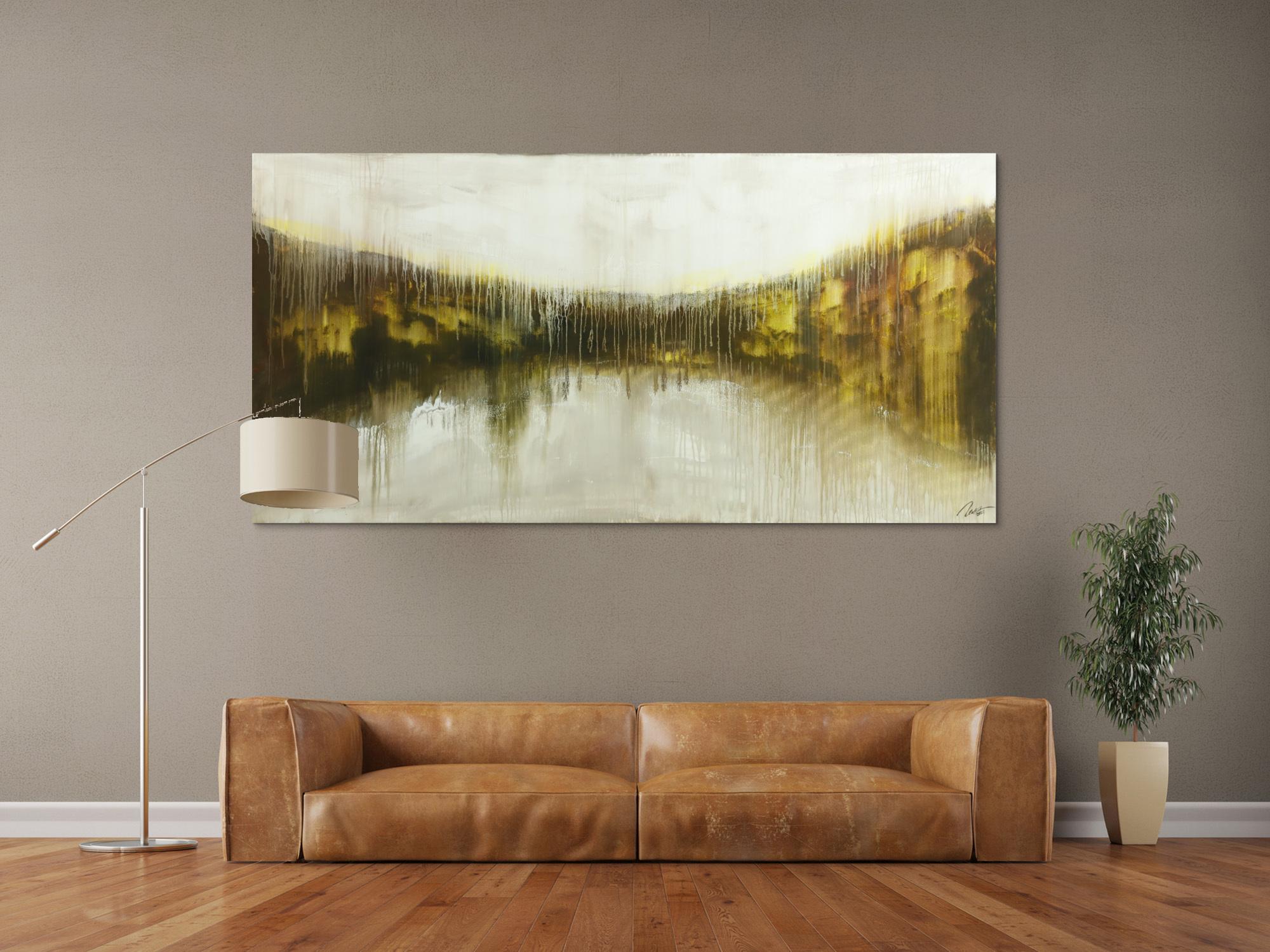 Abstraktes Original Gemälde 100x200cm Mischtechnik expressionistisch auf Leinwand  weiß beige schwarz Unikat