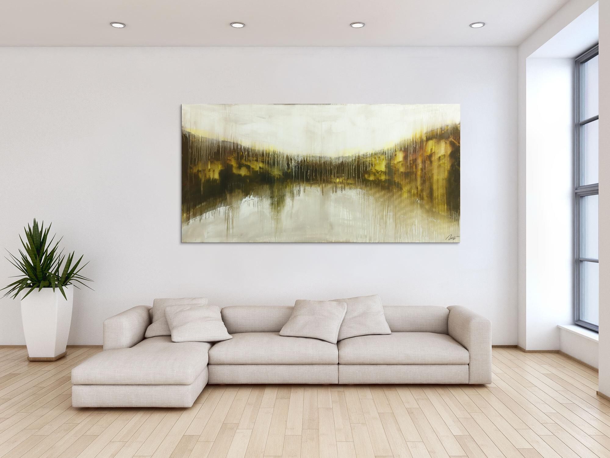 Abstraktes Original Gemälde 100x200cm Mischtechnik expressionistisch auf Leinwand  weiß beige schwarz Unikat