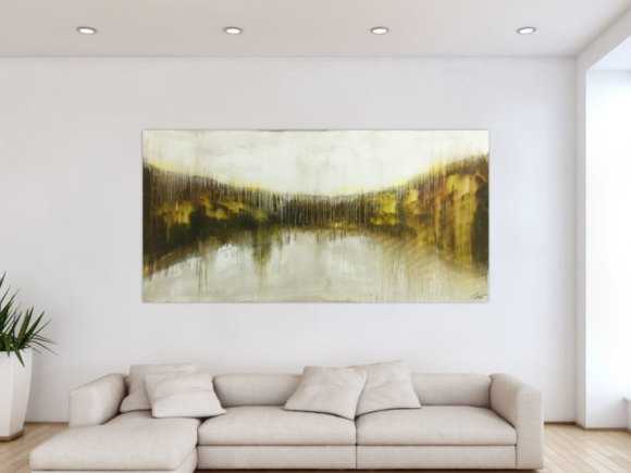 Abstraktes Original Gemälde 100x200cm Mischtechnik expressionistisch auf Leinwand  weiß beige schwarz Unikat