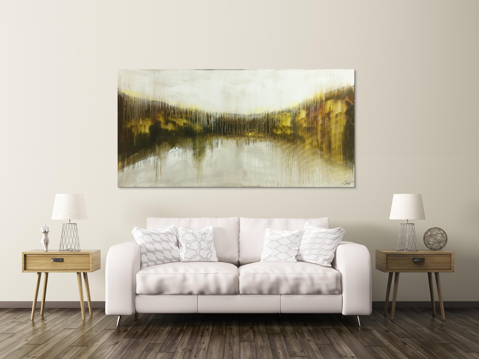 Abstraktes Original Gemälde 100x200cm Mischtechnik expressionistisch auf Leinwand  weiß beige schwarz Unikat