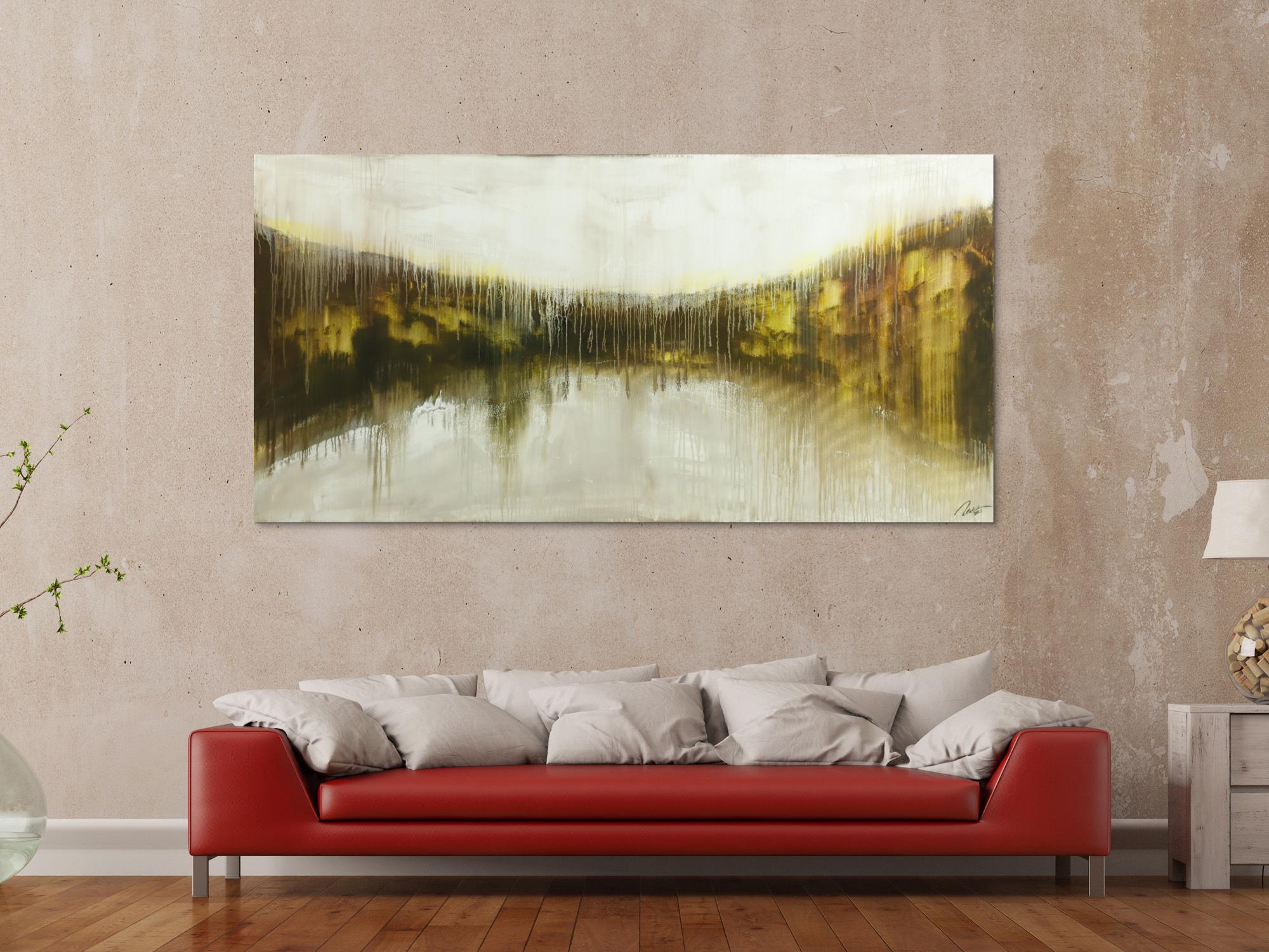 Abstraktes Original Gemälde 100x200cm Mischtechnik expressionistisch auf Leinwand  weiß beige schwarz Unikat