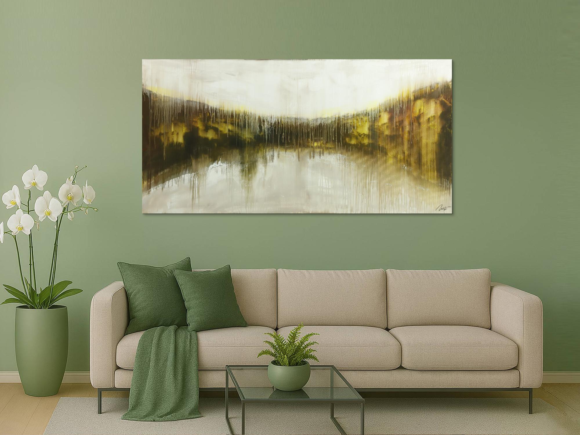 Abstraktes Original Gemälde 100x200cm Mischtechnik expressionistisch auf Leinwand  weiß beige schwarz Unikat