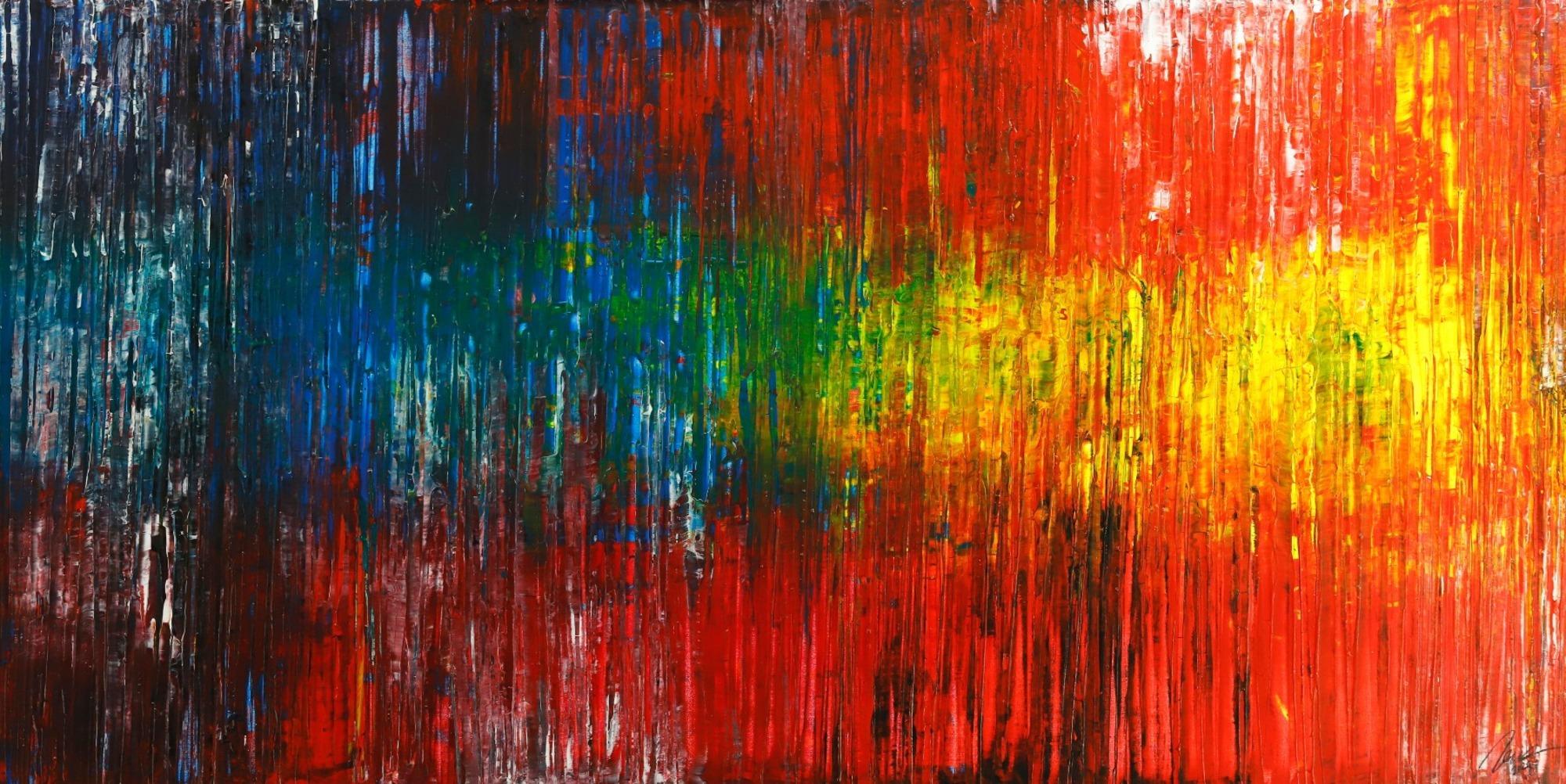 Original Gemälde abstrakt 100x200cm Spachteltechnik Modern Art handgefertigt rot gelb blau bunt hochwertig