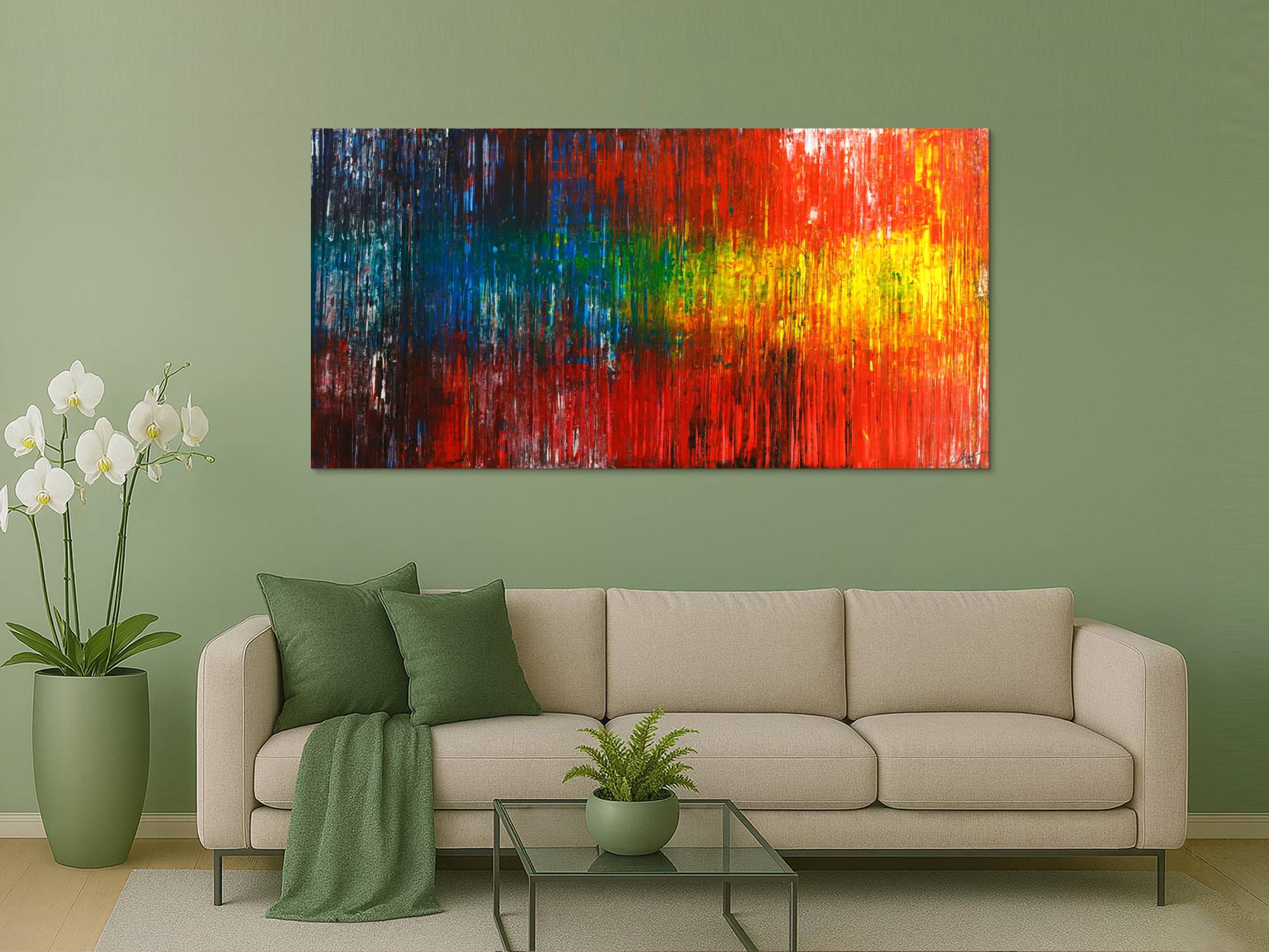 Original Gemälde abstrakt 100x200cm Spachteltechnik Modern Art handgefertigt rot gelb blau bunt hochwertig