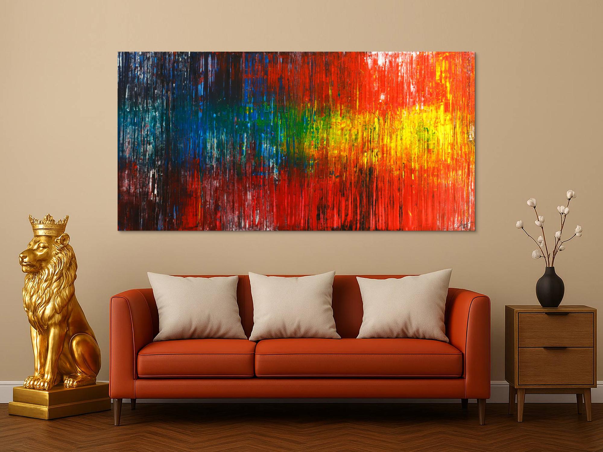 Original Gemälde abstrakt 100x200cm Spachteltechnik Modern Art handgefertigt rot gelb blau bunt hochwertig