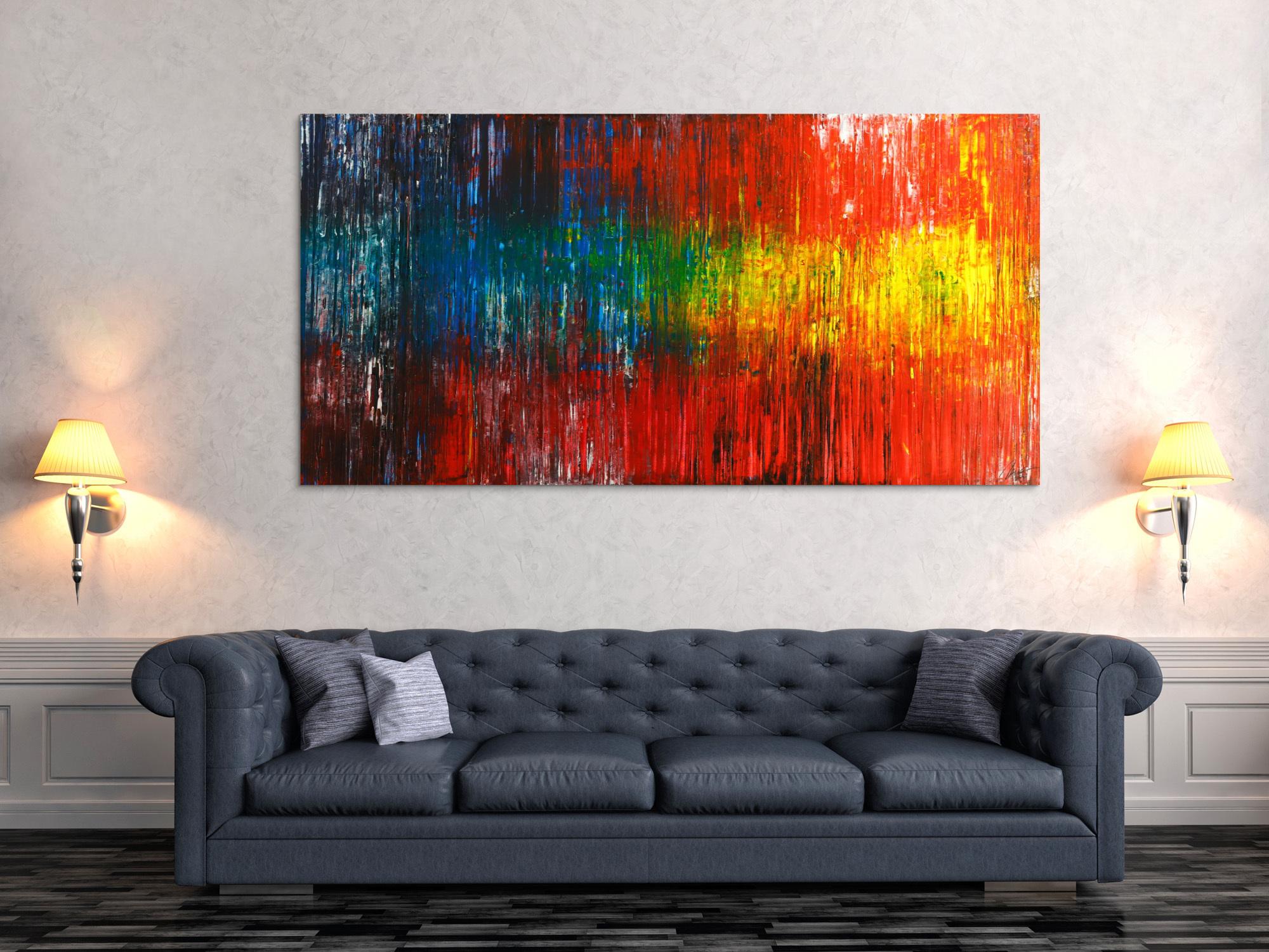 Original Gemälde abstrakt 100x200cm Spachteltechnik Modern Art handgefertigt rot gelb blau bunt hochwertig