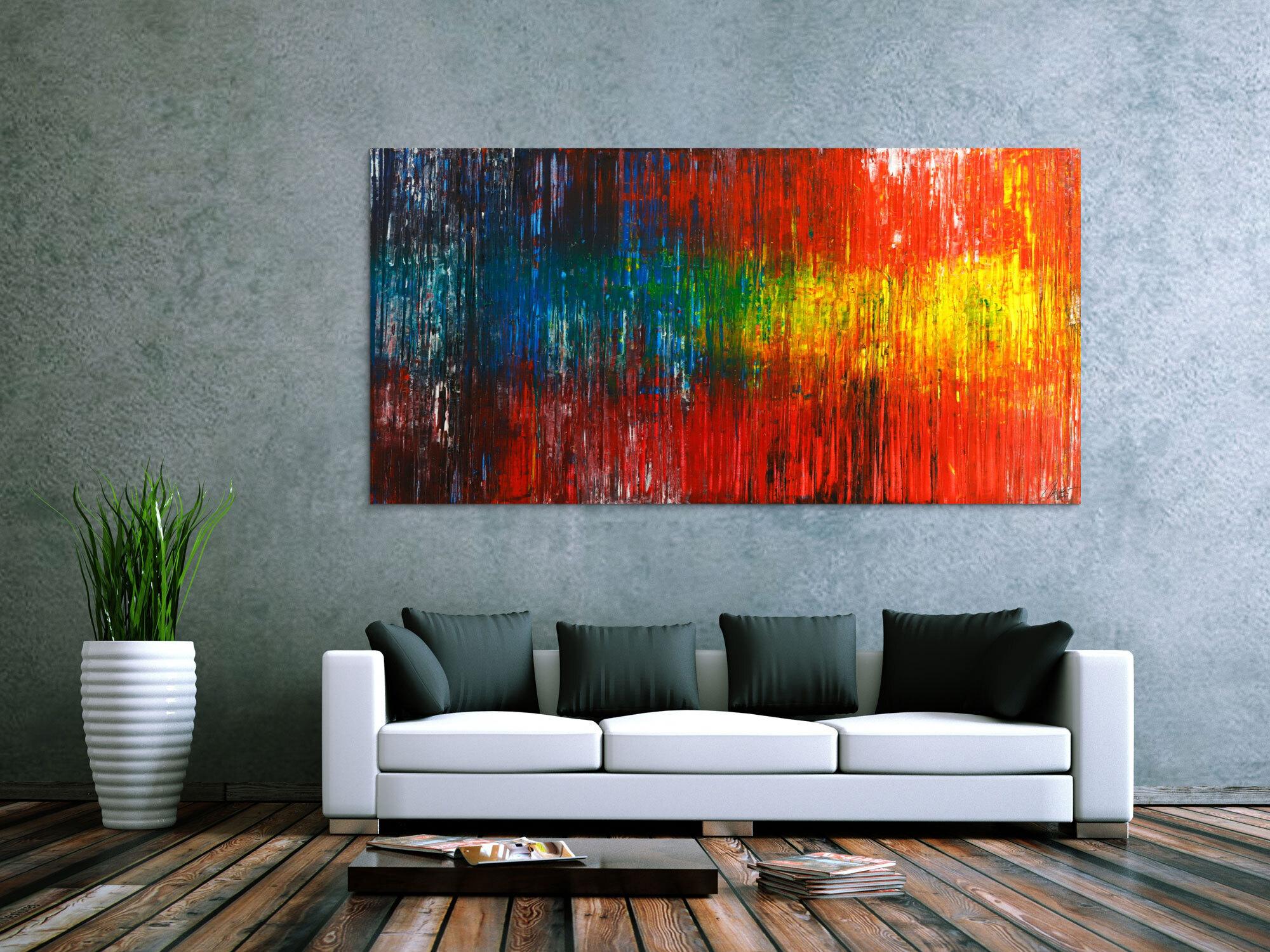 Original Gemälde abstrakt 100x200cm Spachteltechnik Modern Art handgefertigt rot gelb blau bunt hochwertig