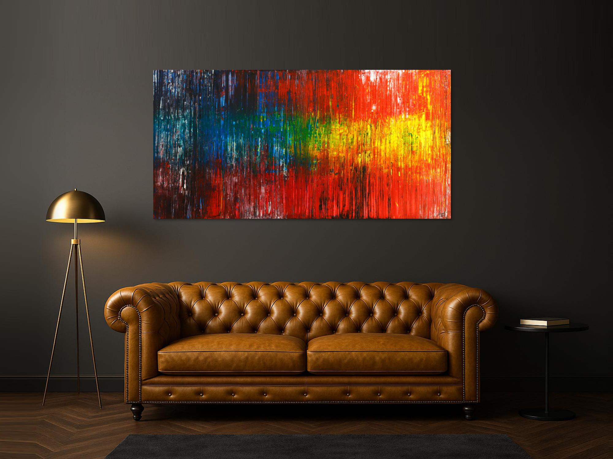 Original Gemälde abstrakt 100x200cm Spachteltechnik Modern Art handgefertigt rot gelb blau bunt hochwertig