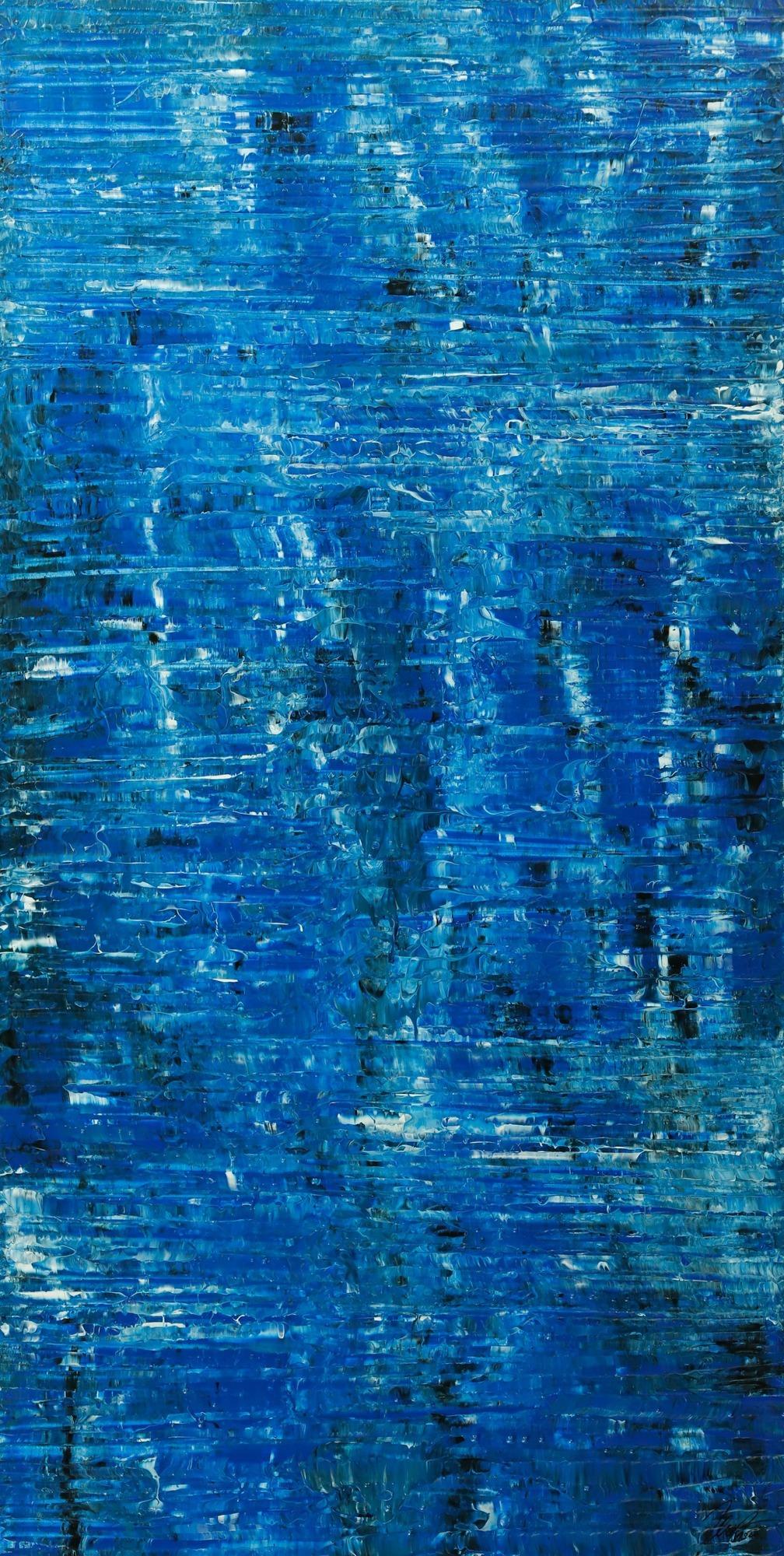 Abstraktes Original Gemälde 200x100cm Spachteltechnik Modern Art auf Leinwand blau hellblau Unikat