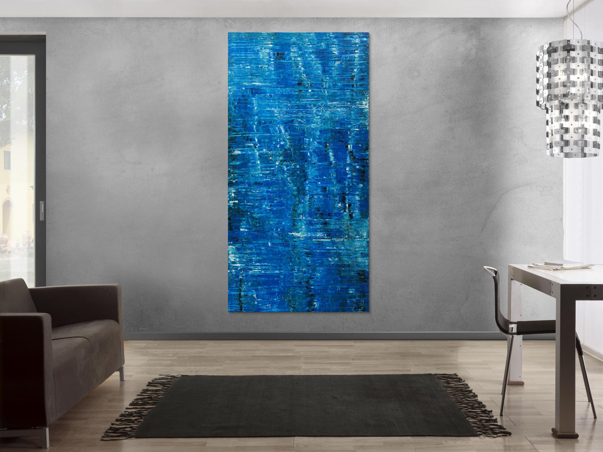 Abstraktes Original Gemälde 200x100cm Spachteltechnik Modern Art auf Leinwand blau hellblau Unikat