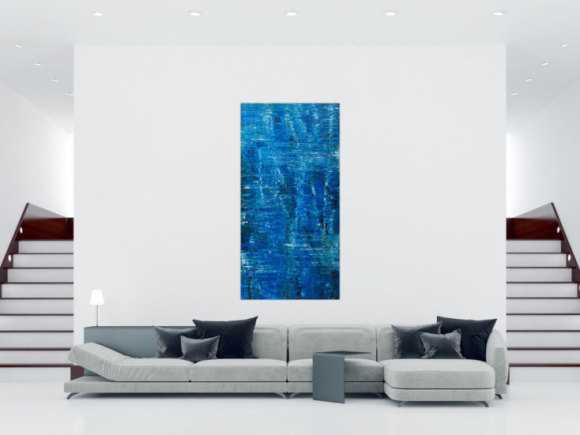 Abstraktes Original Gemälde 200x100cm Spachteltechnik Modern Art auf Leinwand blau hellblau Unikat