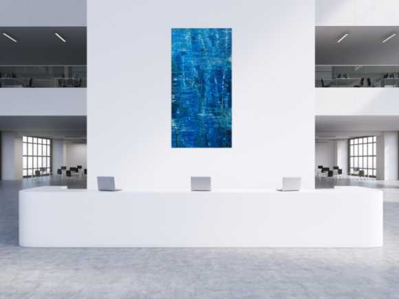 Abstraktes Original Gemälde 200x100cm Spachteltechnik Modern Art auf Leinwand blau hellblau Unikat