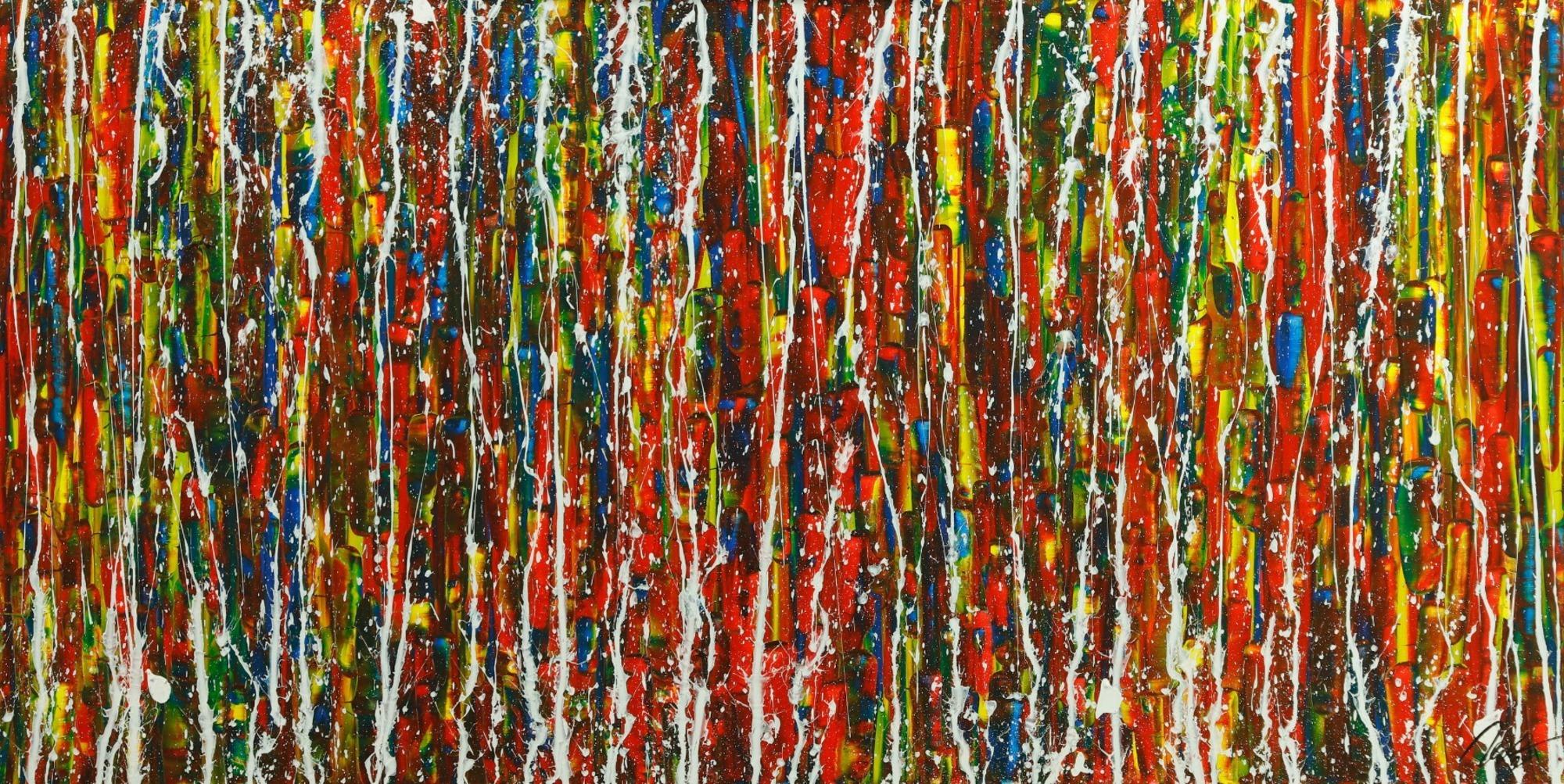 Original Gemälde abstrakt 80x160cm Spachteltechnik Moderne Kunst handgemalt Action Painting sehr bunt Einzelstück