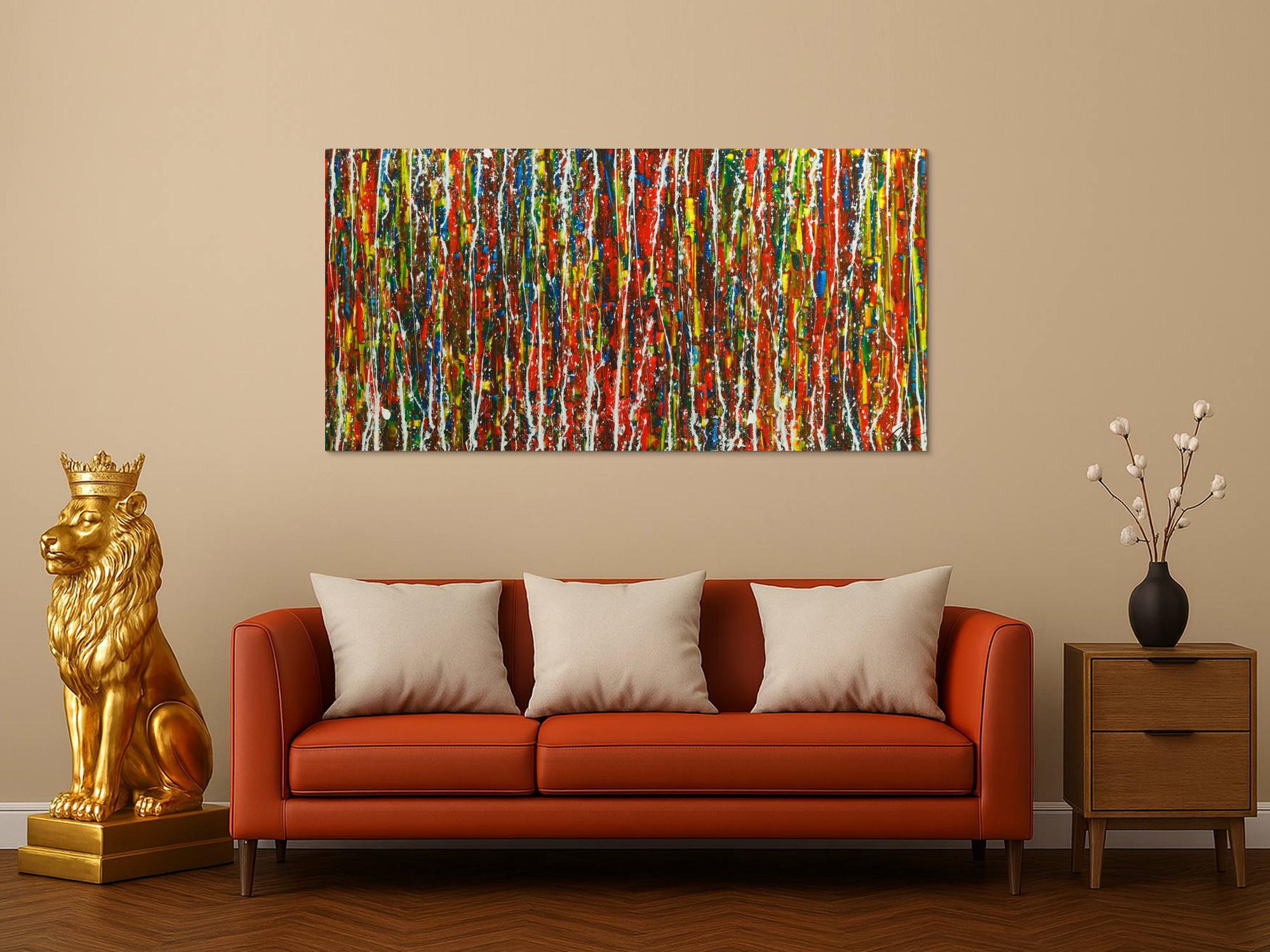 Original Gemälde abstrakt 80x160cm Spachteltechnik Moderne Kunst handgemalt Action Painting sehr bunt Einzelstück