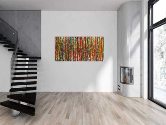 Original Gemälde abstrakt 80x160cm Spachteltechnik Moderne Kunst handgemalt Action Painting sehr bunt Einzelstück