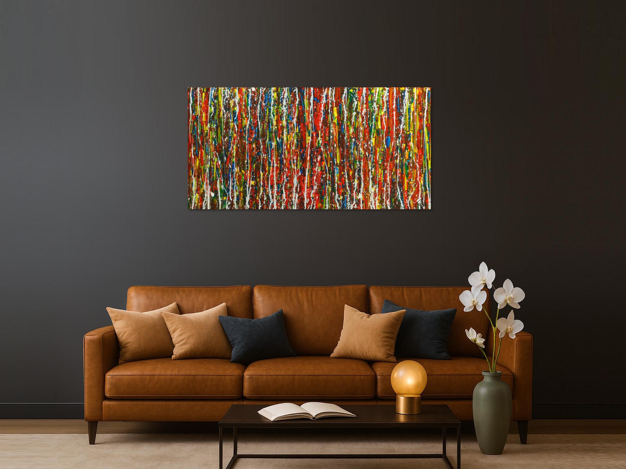 Original Gemälde abstrakt 80x160cm Spachteltechnik Moderne Kunst handgemalt Action Painting sehr bunt Einzelstück