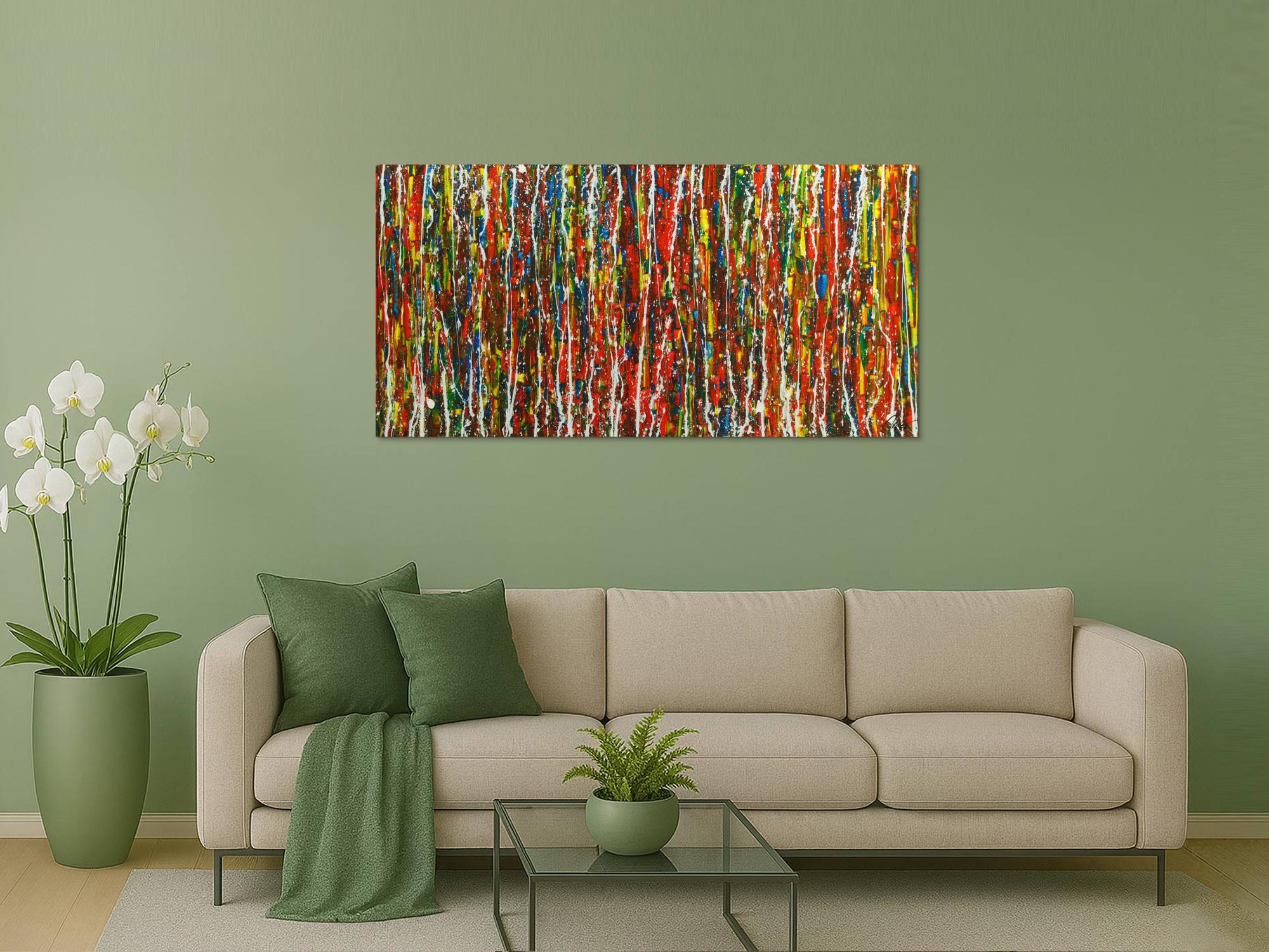 Original Gemälde abstrakt 80x160cm Spachteltechnik Moderne Kunst handgemalt Action Painting sehr bunt Einzelstück