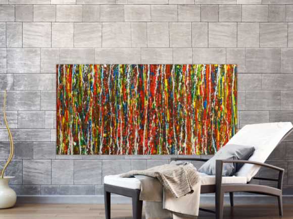 Original Gemälde abstrakt 80x160cm Spachteltechnik Moderne Kunst handgemalt Action Painting sehr bunt Einzelstück