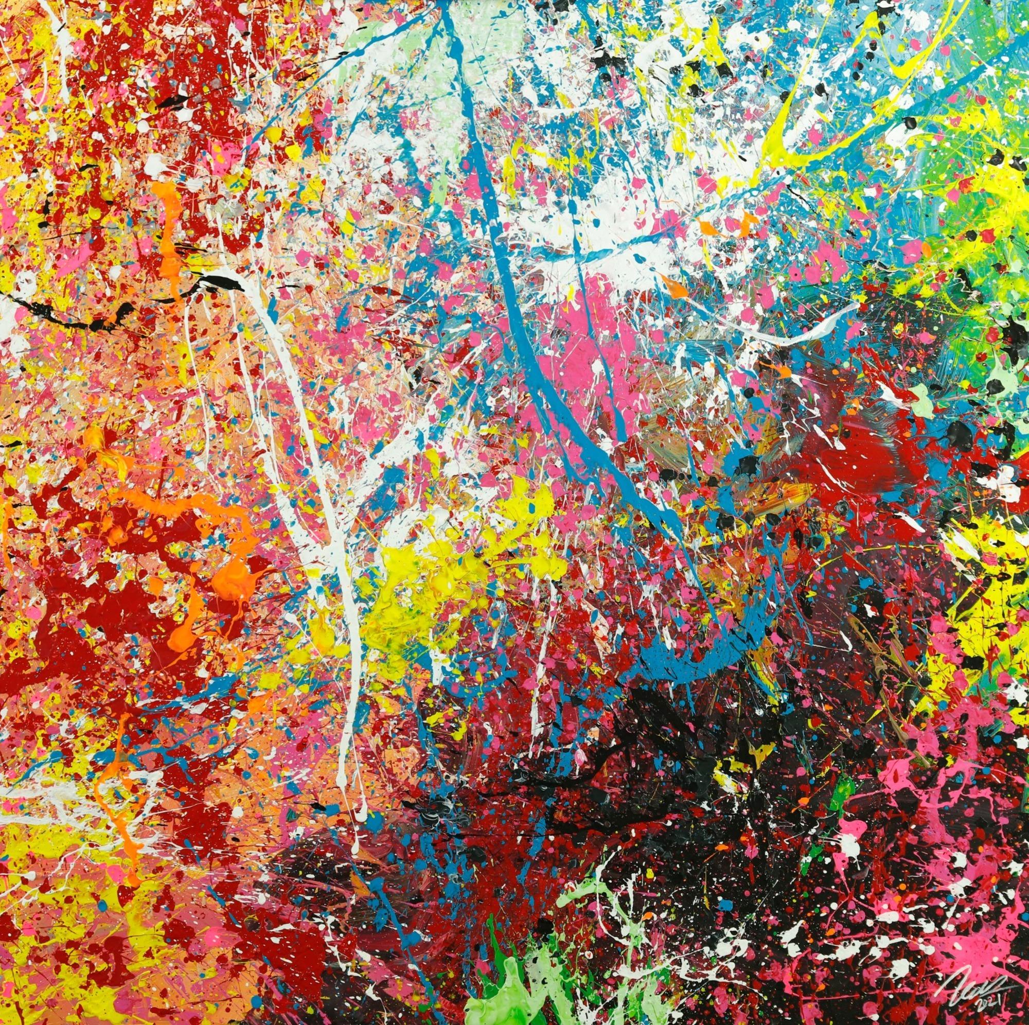Abstraktes Original Gemälde 130x130cm Action Painting Modern Art handgemalt  braun schwarz beige Einzelstück