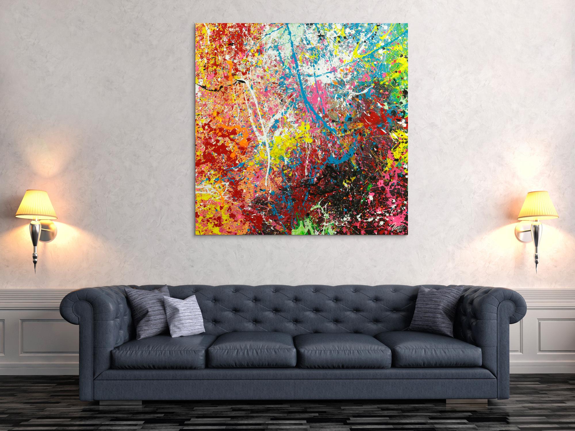 Abstraktes Original Gemälde 130x130cm Action Painting Modern Art handgemalt  braun schwarz beige Einzelstück