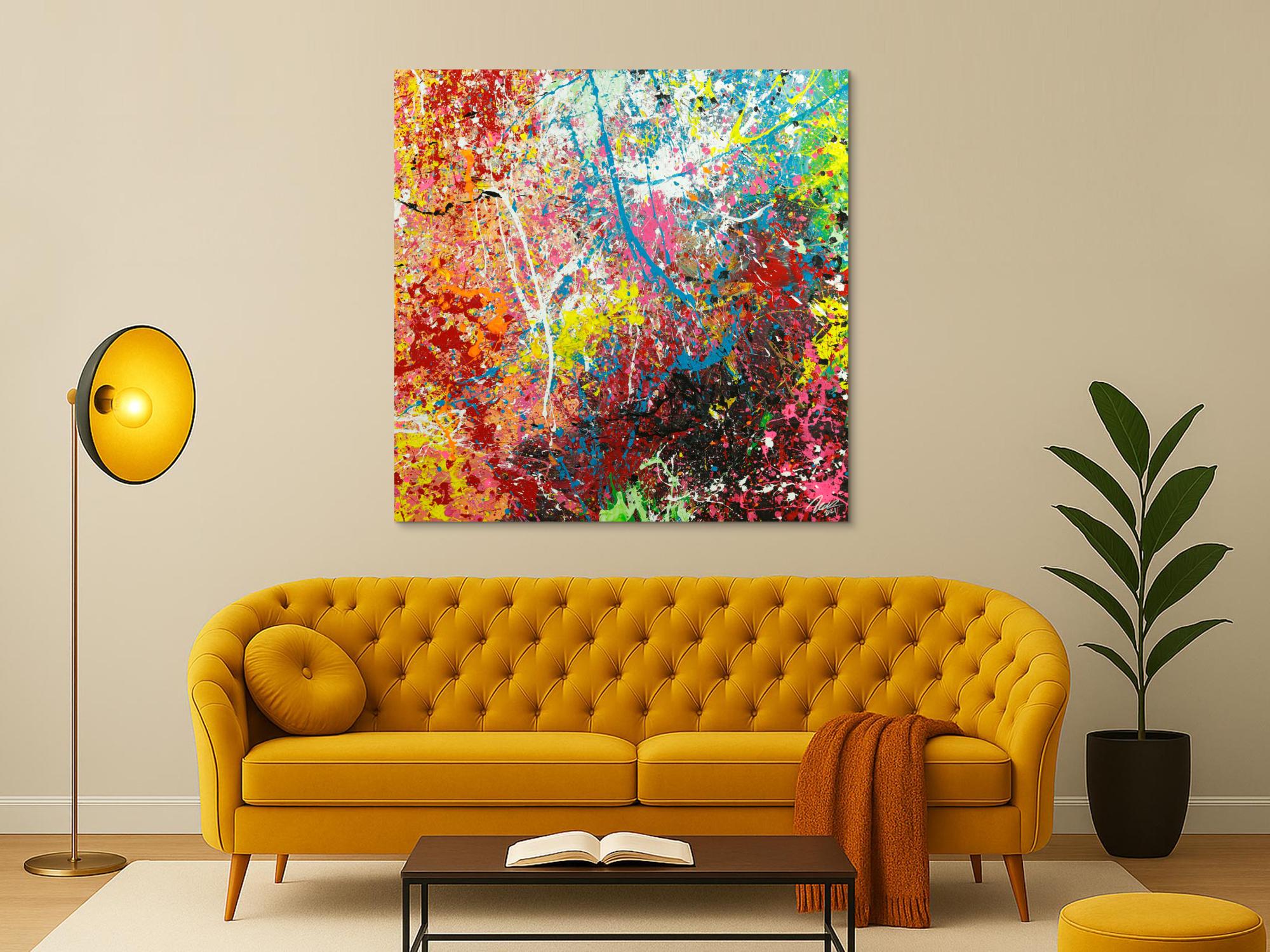 Abstraktes Original Gemälde 130x130cm Action Painting Modern Art handgemalt  braun schwarz beige Einzelstück