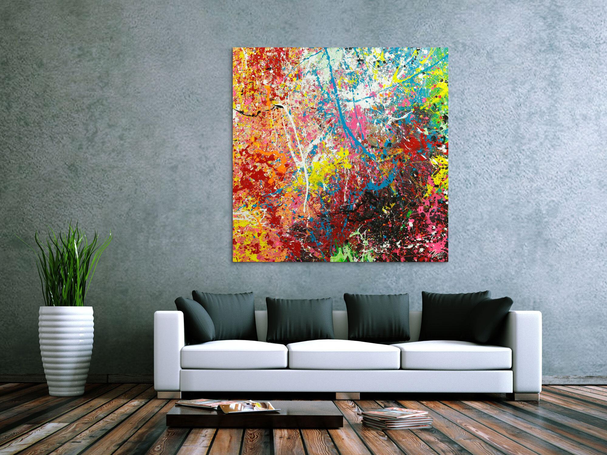 Abstraktes Original Gemälde 130x130cm Action Painting Modern Art handgemalt  braun schwarz beige Einzelstück
