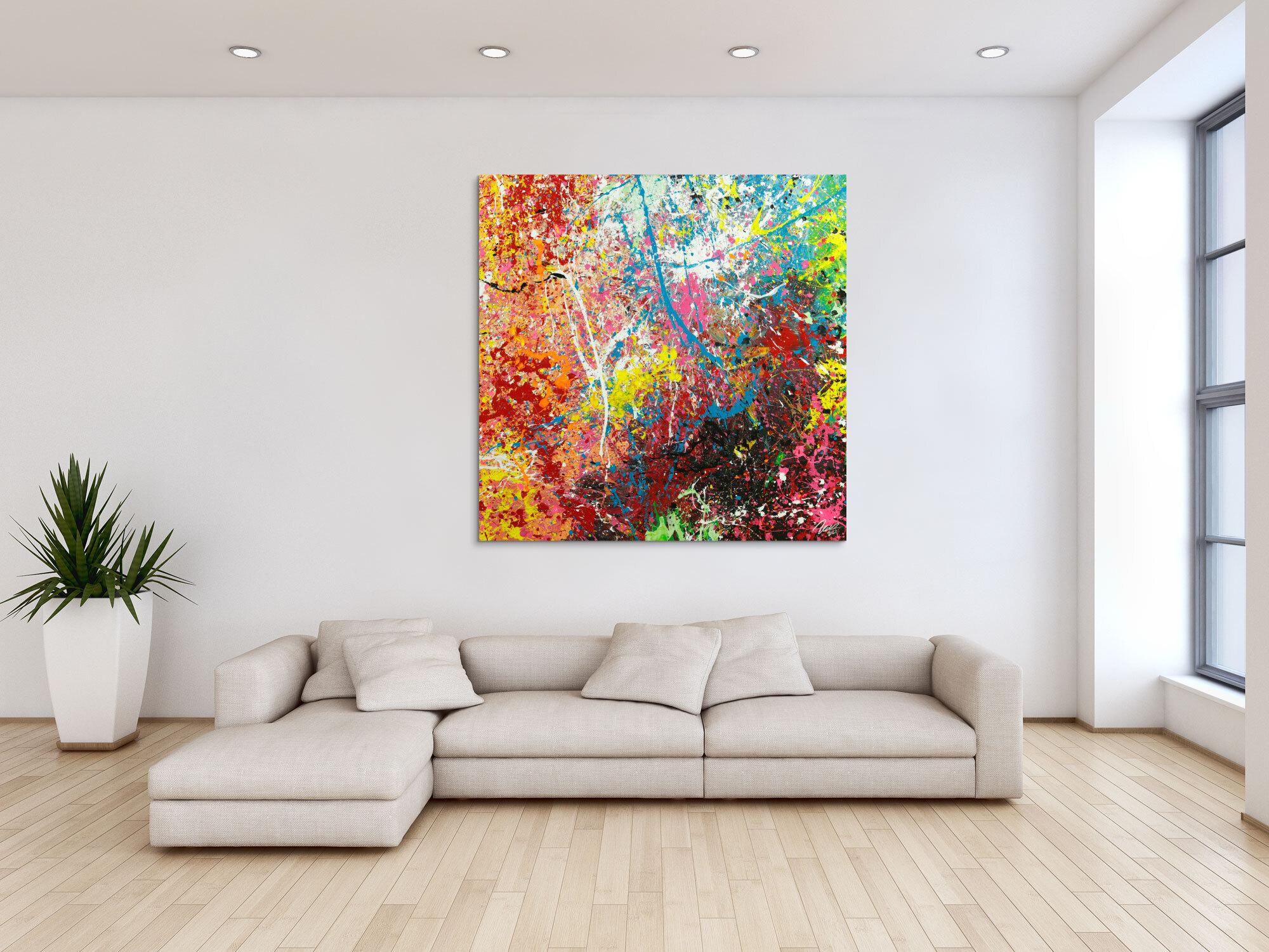 Abstraktes Original Gemälde 130x130cm Action Painting Modern Art handgemalt  braun schwarz beige Einzelstück