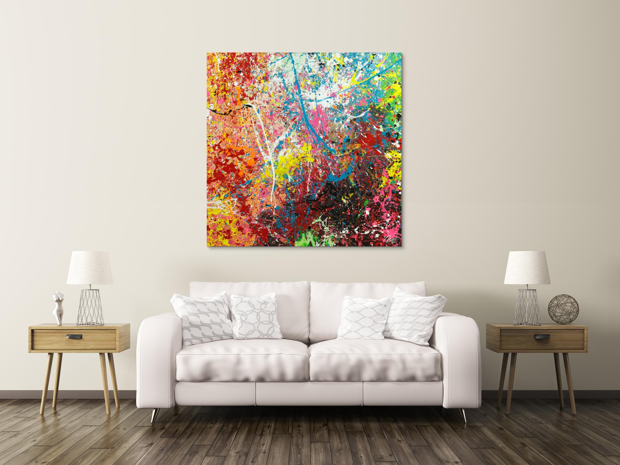 Abstraktes Original Gemälde 130x130cm Action Painting Modern Art handgemalt  braun schwarz beige Einzelstück