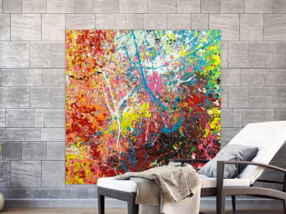 Abstraktes Original Gemälde 130x130cm Action Painting Modern Art handgemalt  braun schwarz beige Einzelstück