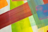 Detailaufnahme Gemälde Original abstrakt 150x150cm bunte Streifen Mischtechnik Modern Art handgefertigt gelb rot hellgrün Einzelstück