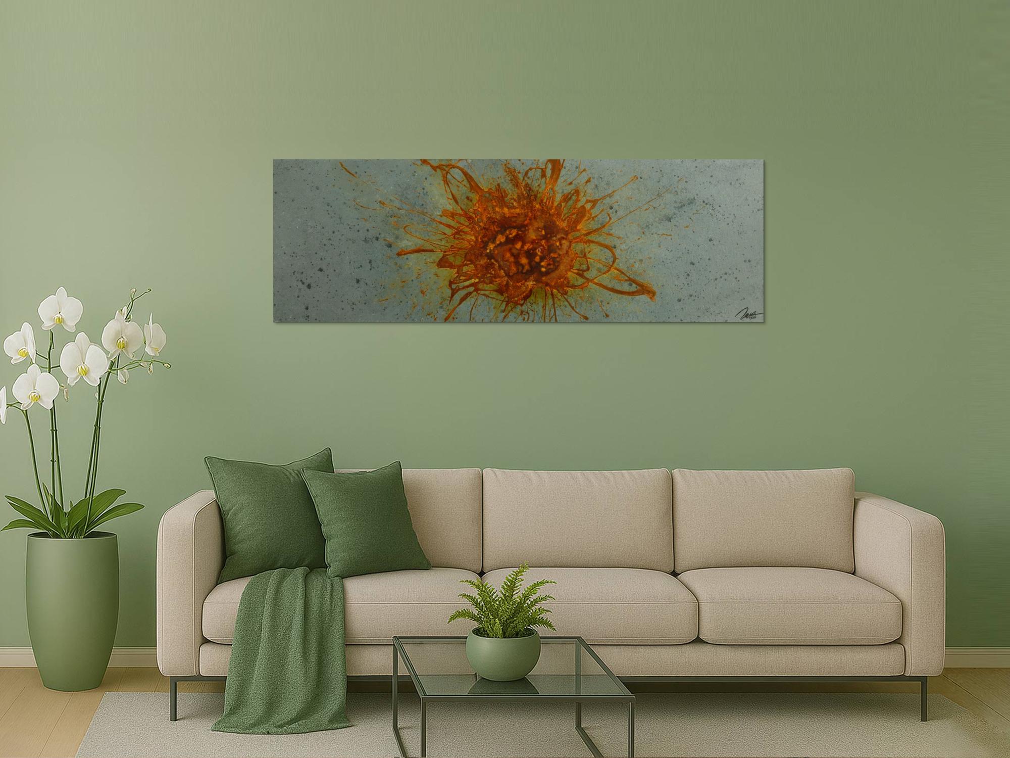 Gemälde Original abstrakt 60x180cm aus echtem Rost Moderne Kunst handgefertigt anthrazit braun orange grau Unikat
